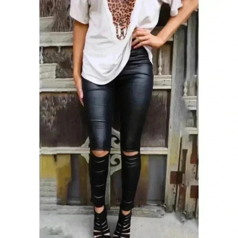 Black Skinny Faux Leather Leggings - Picture 1 of 7